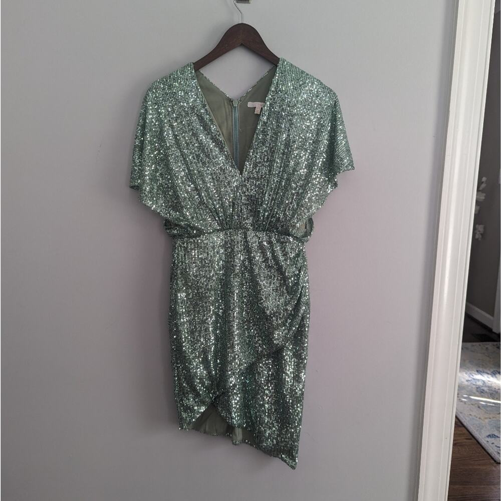 Women's Harlyn Mint Blue Sequin Dress XS Faux Wrap Front Cocktail Formal - Picture 2 of 8